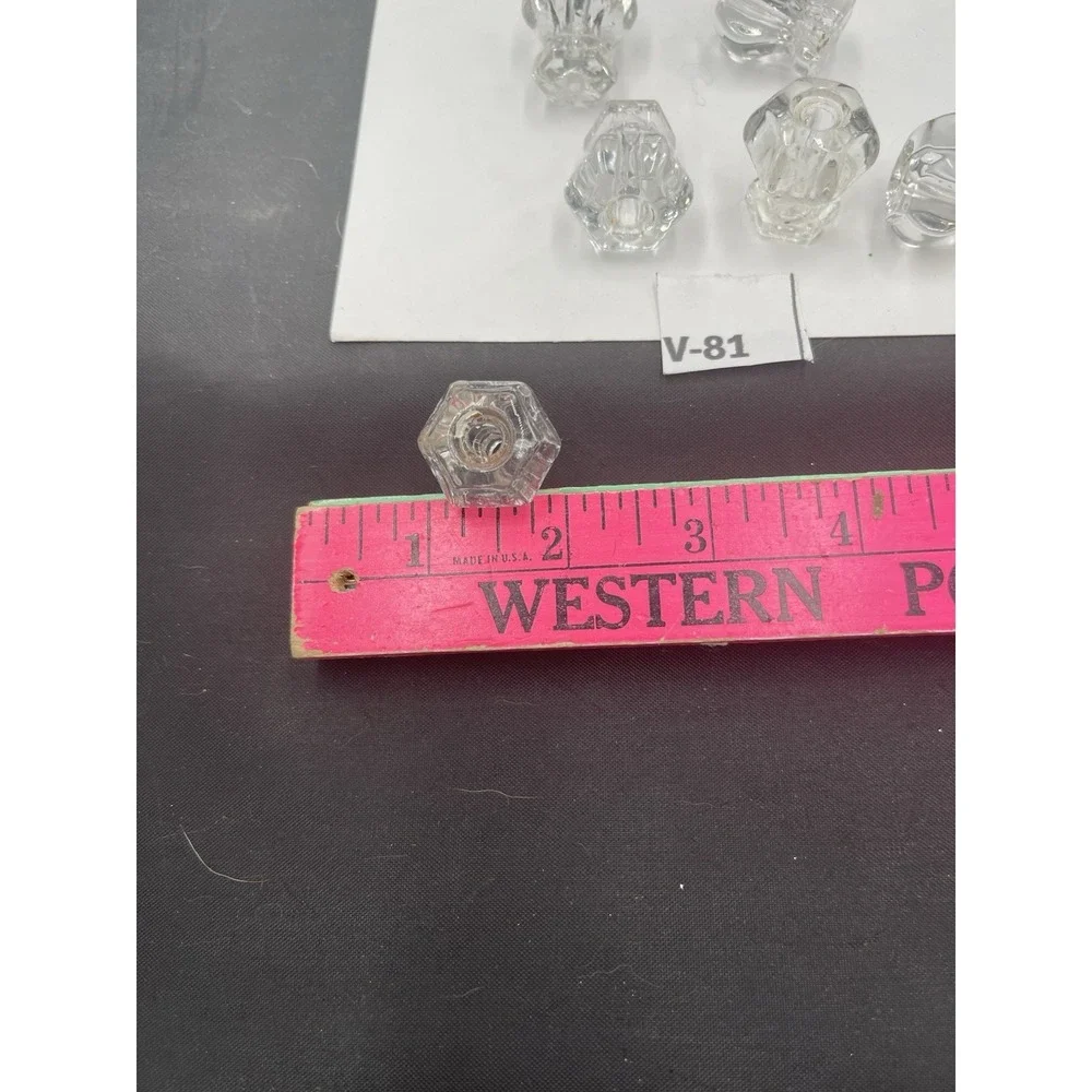 6 Vintage Clear Glass Drawer/Cabinet Knobs/Pulls 6-Sided Fluted & Faceted(v81)